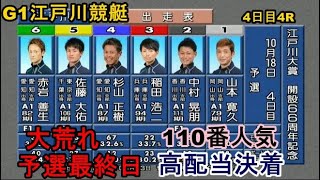 【G1江戸川競艇】大荒れ予選最終日、110番人気高配当決着